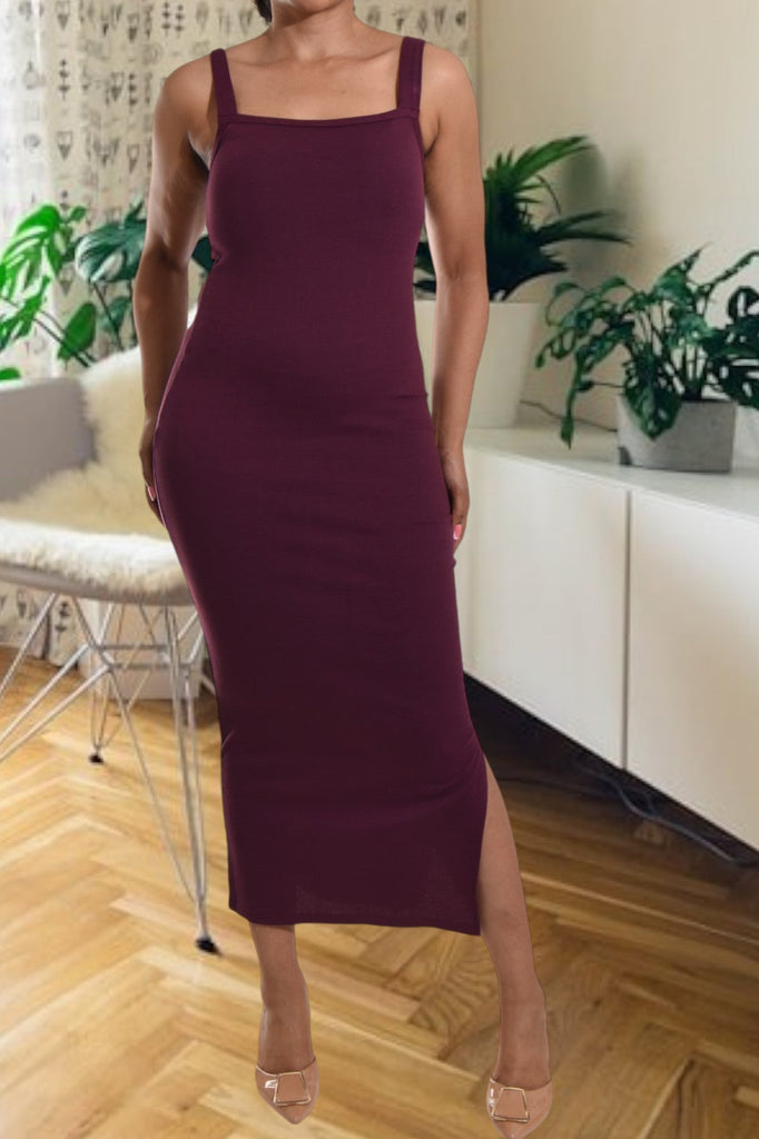 Maroon Rib Bodycon Slit Dress - StylePhase SA