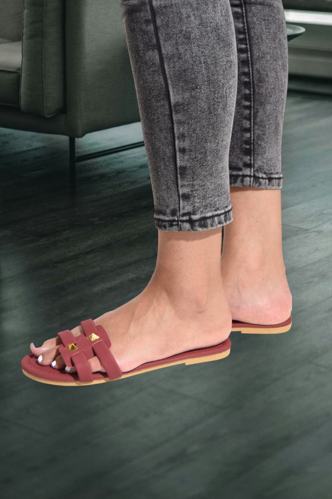 Maroon Studded Slip On Sandal - StylePhase SA