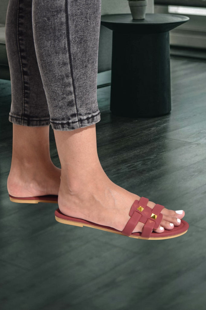 Maroon Studded Slip On Sandal - StylePhase SA