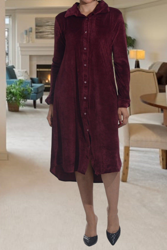 Maroon Velour Button Front Dress - StylePhase SA