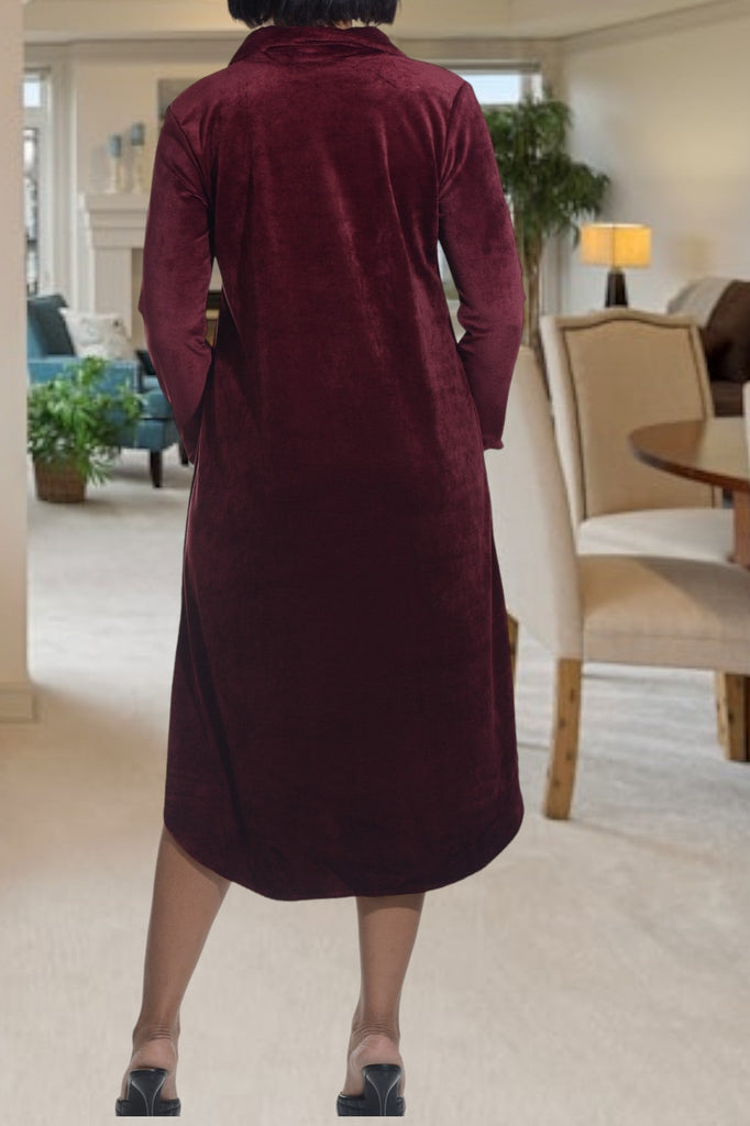 Maroon Velour Button Front Dress - StylePhase SA