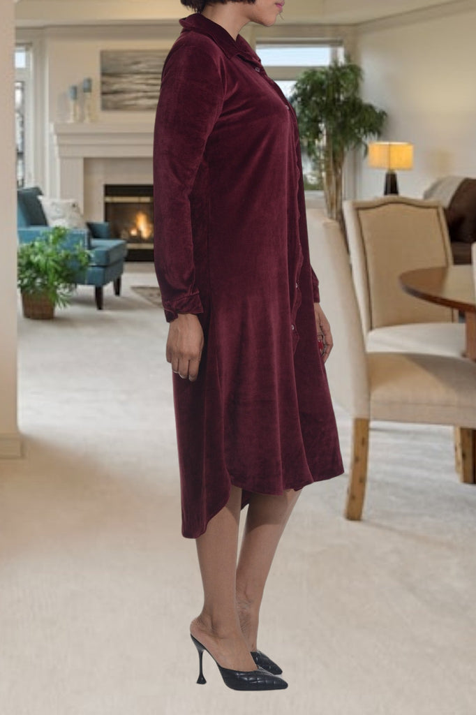 Maroon Velour Button Front Dress - StylePhase SA