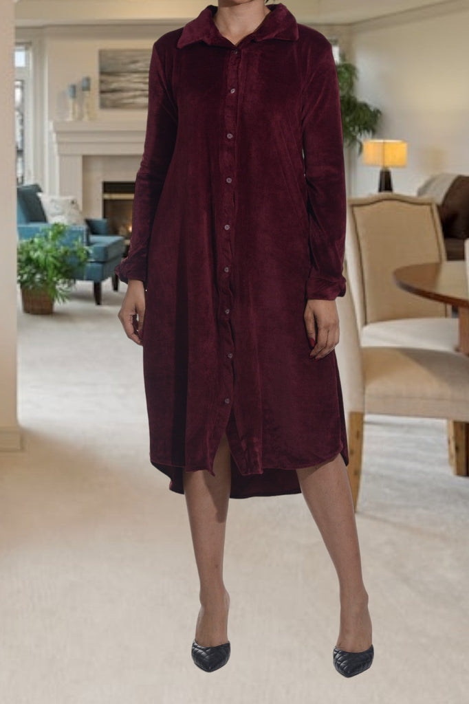 Maroon Velour Button Front Dress - StylePhase SA