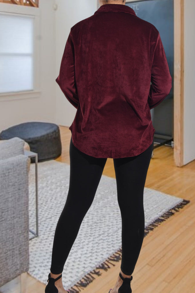 Maroon Velour Button Front Top - StylePhase SA