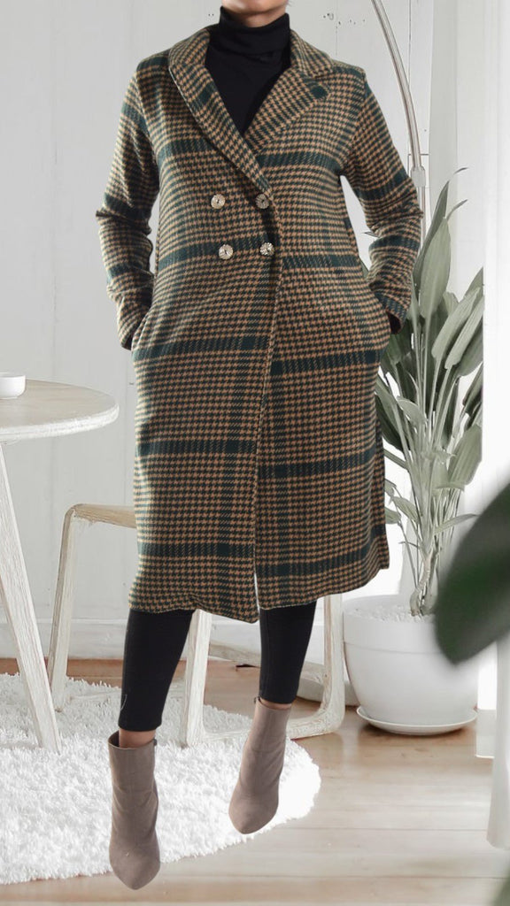 Melton Heavy Weight Green And Brown Coat - StylePhase SA