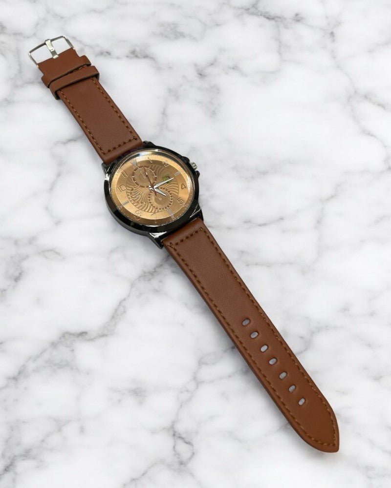 Men All Brown Designed Leather Strap Watch - StylePhase SA