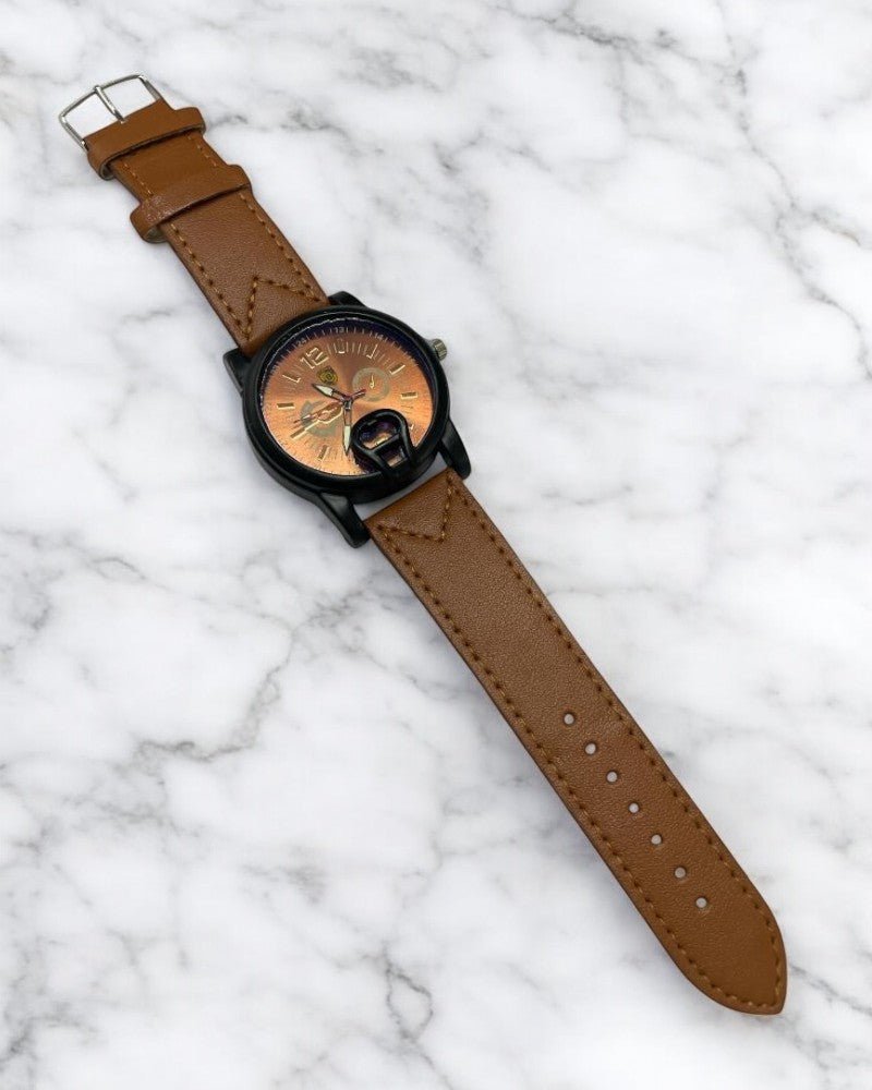 Men Black & Brown Designed Strap Watch - StylePhase SA