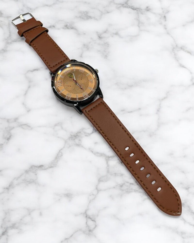 Men Black & Brown Leather Strap Watch - StylePhase SA