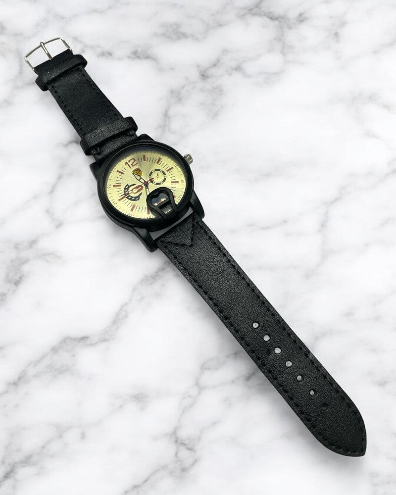 Men Black Designed Strap Watch - StylePhase SA