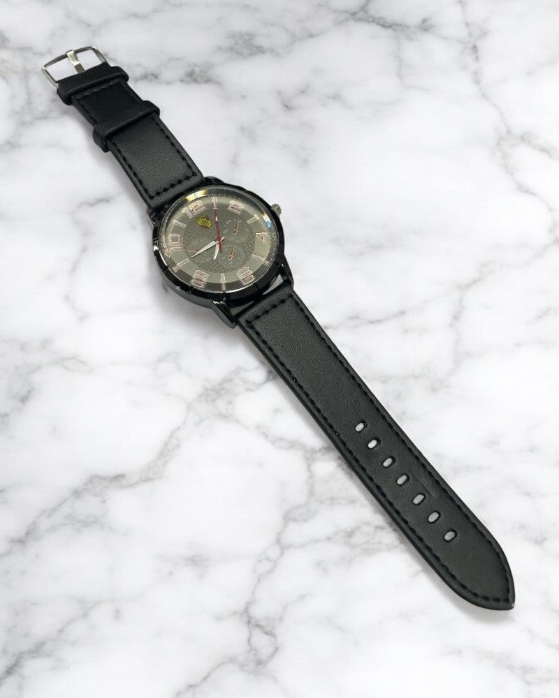 Men Black Leather Strap Watch - StylePhase SA