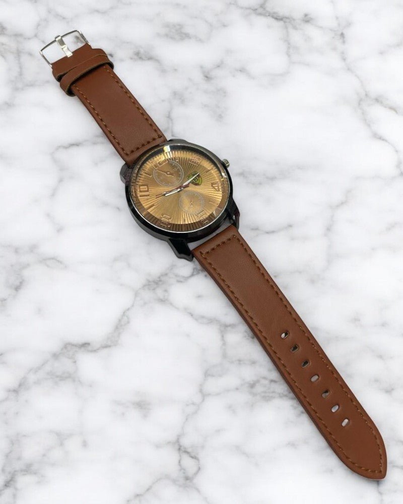 Men Brown Leather Strap Watch - StylePhase SA