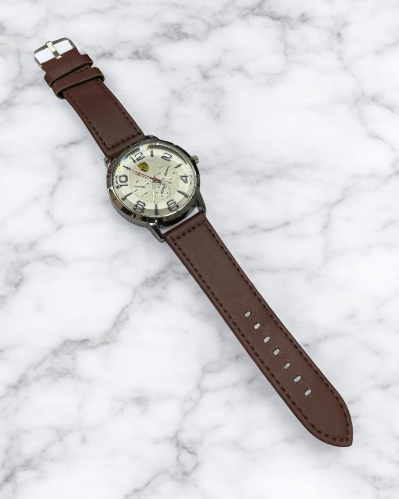 Men Brown Thick Leather Strap Watch - StylePhase SA