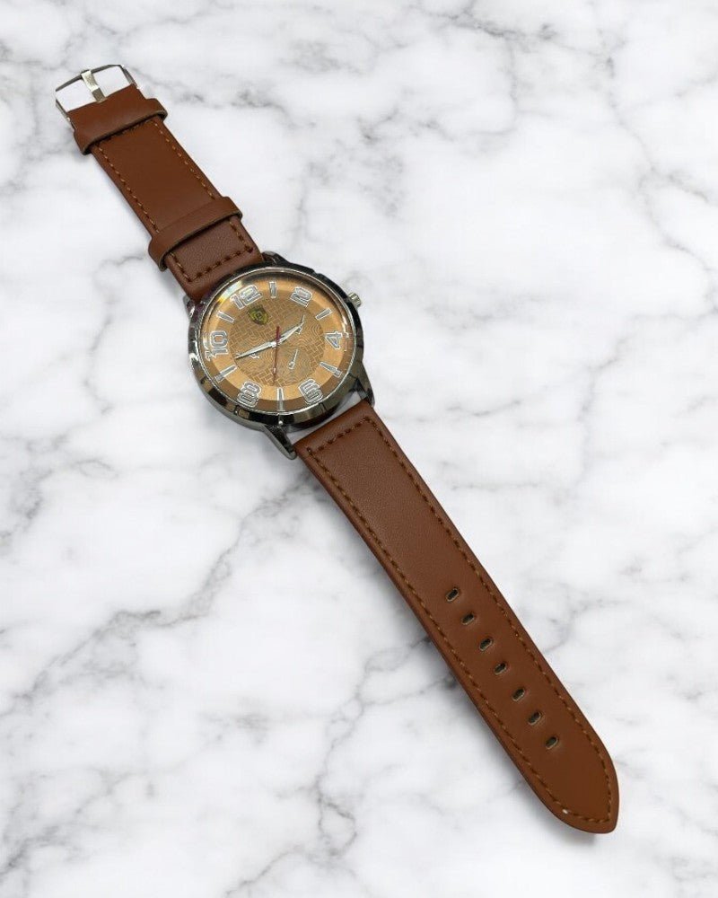 Men Silver Designed & Brown Strap Watch - StylePhase SA