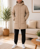 Mens Beige Hooded Funnel Neck Jacket - StylePhase SA