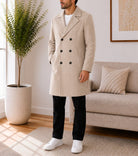 Mens Beige Lined Melton Coat - StylePhase SA