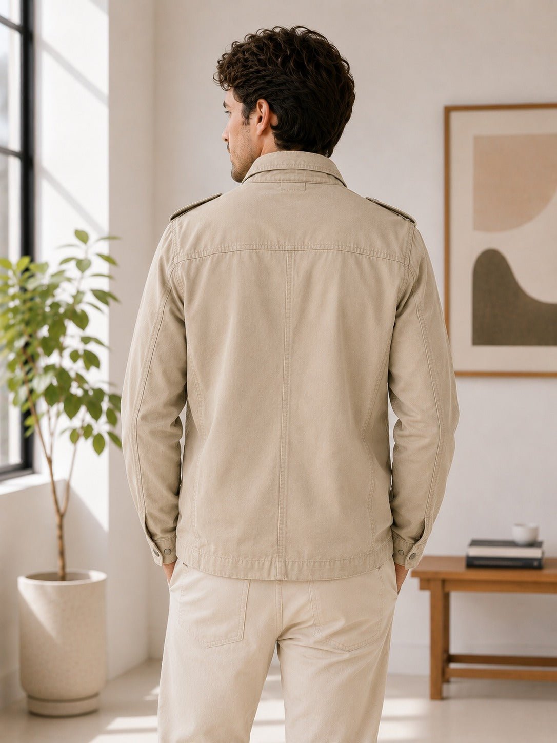 Mens Beige Pocket Front Jacket - StylePhase SA