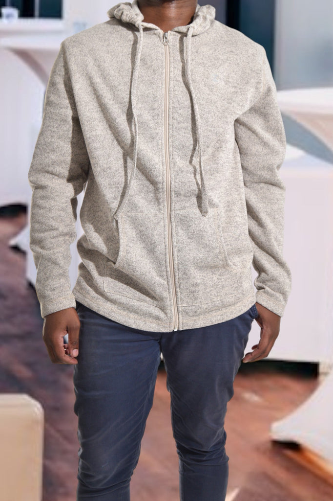 Mens Beige Zip Front Hoodie - StylePhase SA