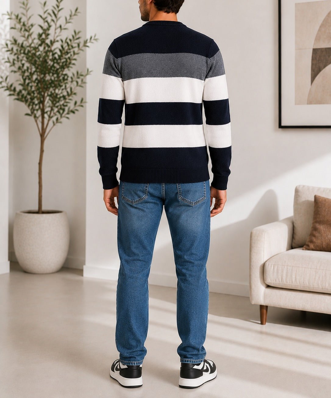 Men's Black And White Stripe Knit Jersey - StylePhase SA