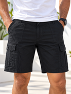 Men's black cargo shorts front view