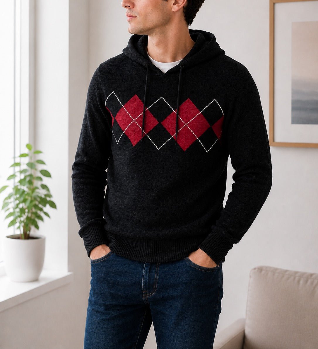 Mens Black Diamond Hoody Top - StylePhase SA