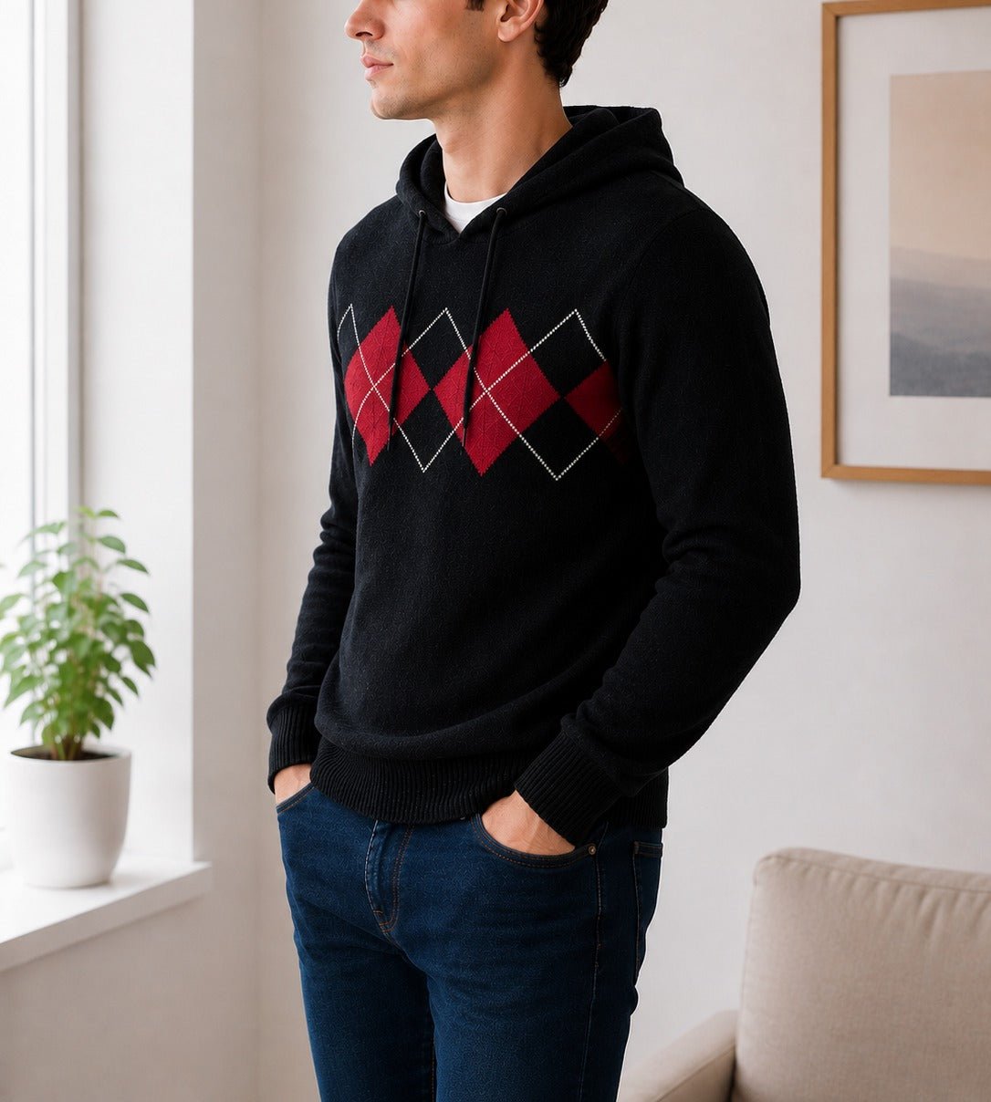 Mens Black Diamond Hoody Top - StylePhase SA