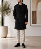 Men's Black Double Breasted Melton Coat - StylePhase SA