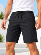 Men's black drawstring shorts front view