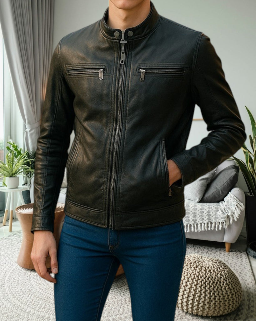 Mens Black Faux Zip Front Jacket - StylePhase SA