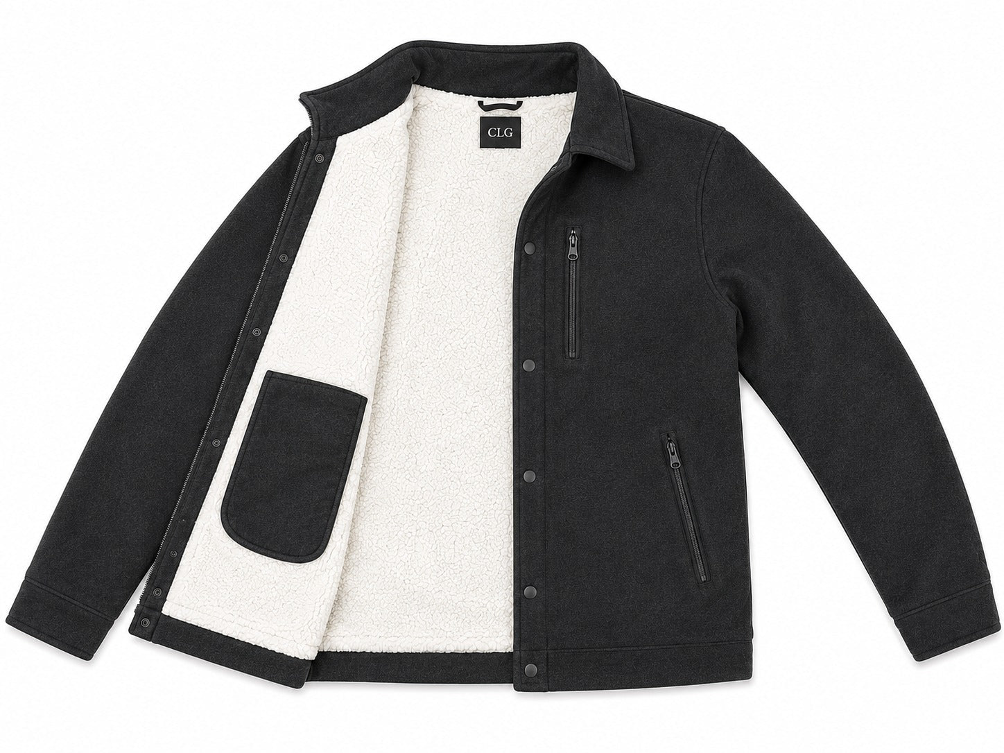 Mens Black Fleece Double Chest Zip Jacket - StylePhase SA
