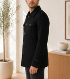 Men's Black Lined Flap Pocket Melton Coat - StylePhase SA