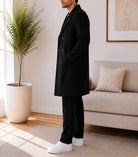Mens Black Lined Melton Coat - StylePhase SA