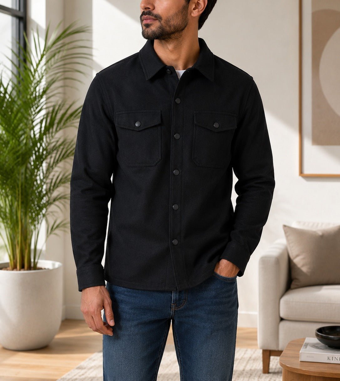 Men's Black Melton Shacket - StylePhase SA