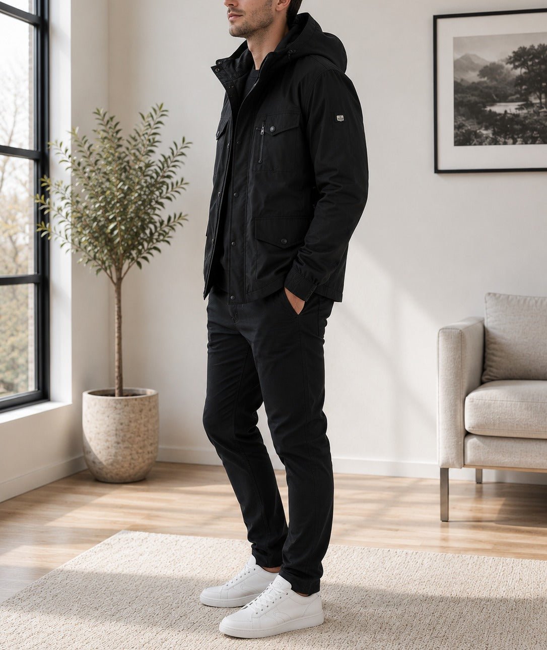Men's Black Multi Pocket Waterproof Hoody Jacket - StylePhase SA