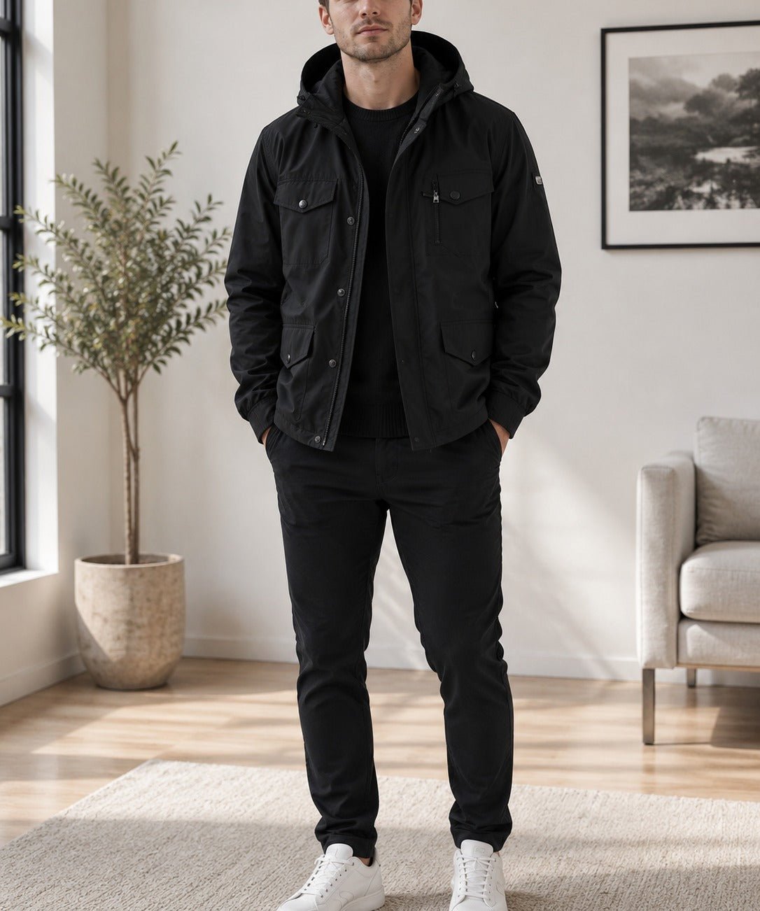 Men's Black Multi Pocket Waterproof Hoody Jacket – StylePhase SA