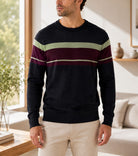 Men's Black Multi Stripe Crew Neck Knit Jersey - StylePhase SA