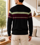 Men's Black Multi Stripe Crew Neck Knit Jersey - StylePhase SA