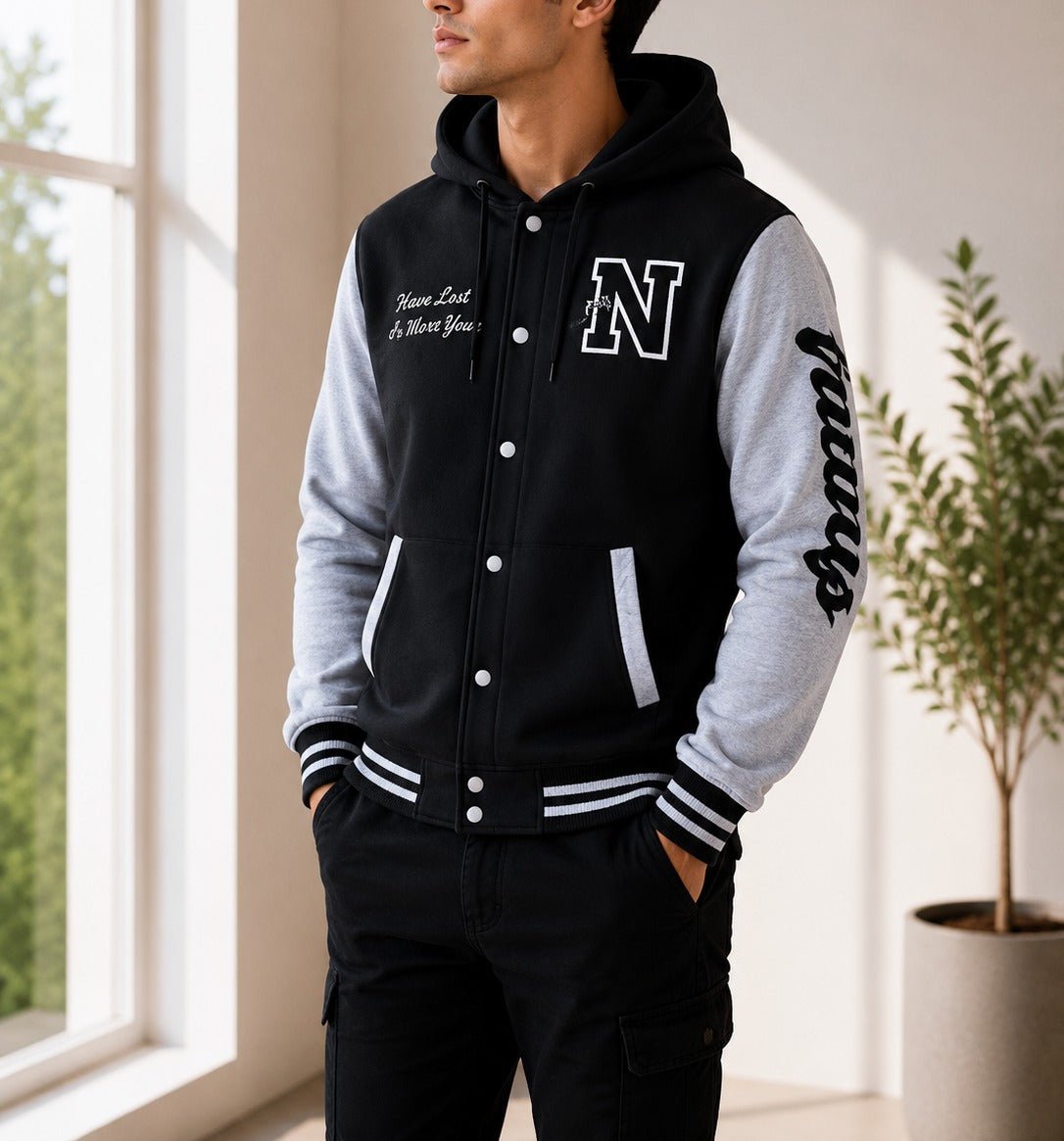 Mens Black N Printed Hoody Jacket - StylePhase SA