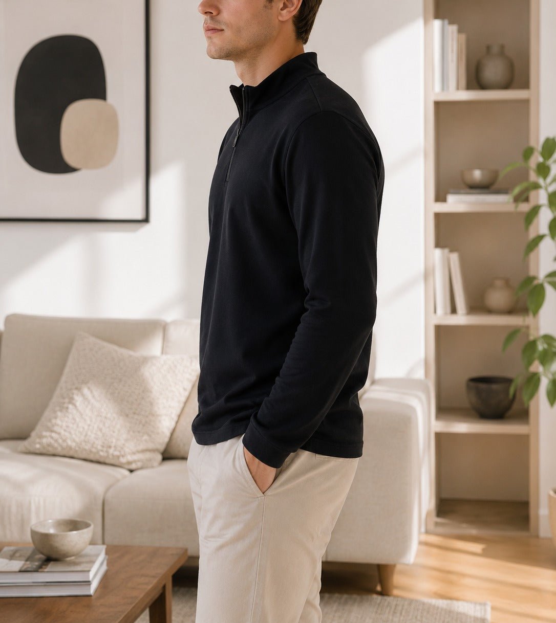 Mens Black Neck Zip Fleece Jacket - StylePhase SA
