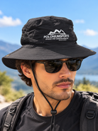 Men's black POLONIUMSPORTS wide-brim outdoor hat with chin cord