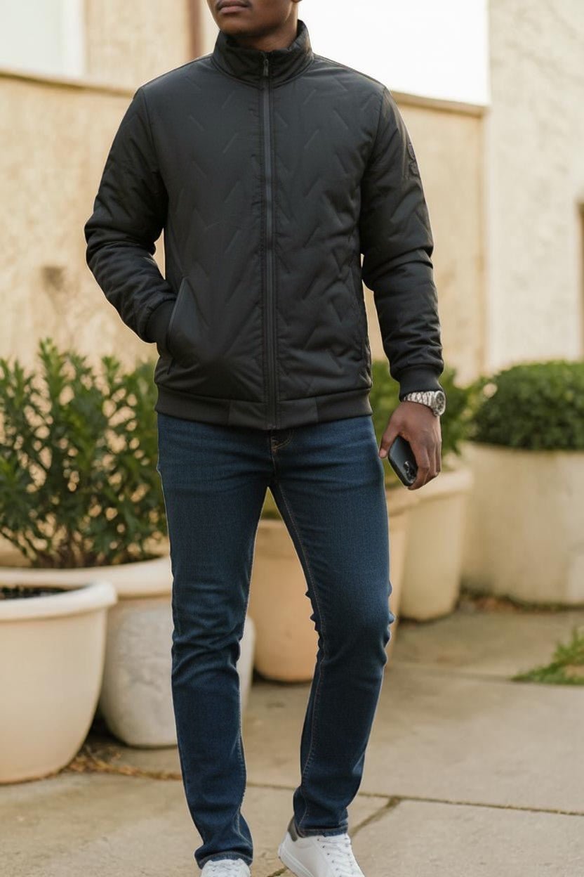 Mens Black Quilt Zip Jacket - StylePhase SA