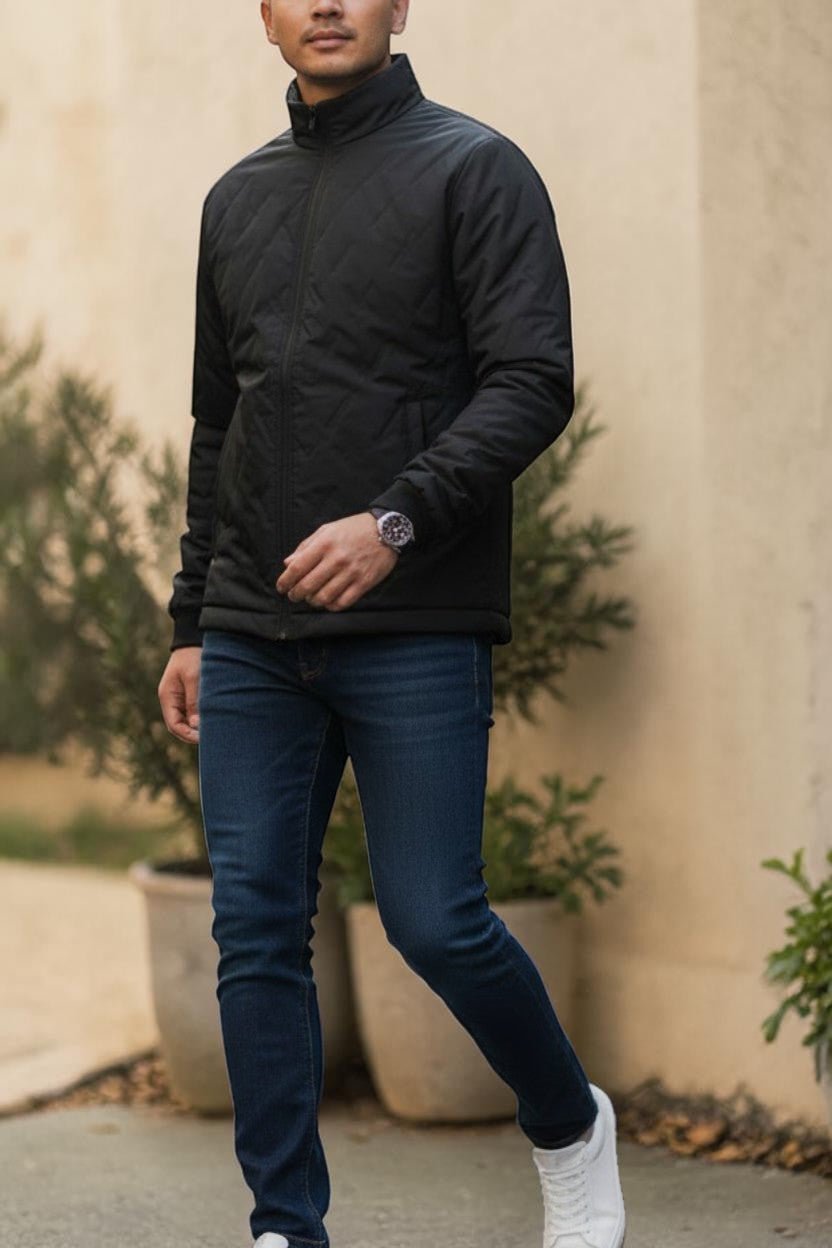 Mens Black Quilt Zip Jacket - StylePhase SA