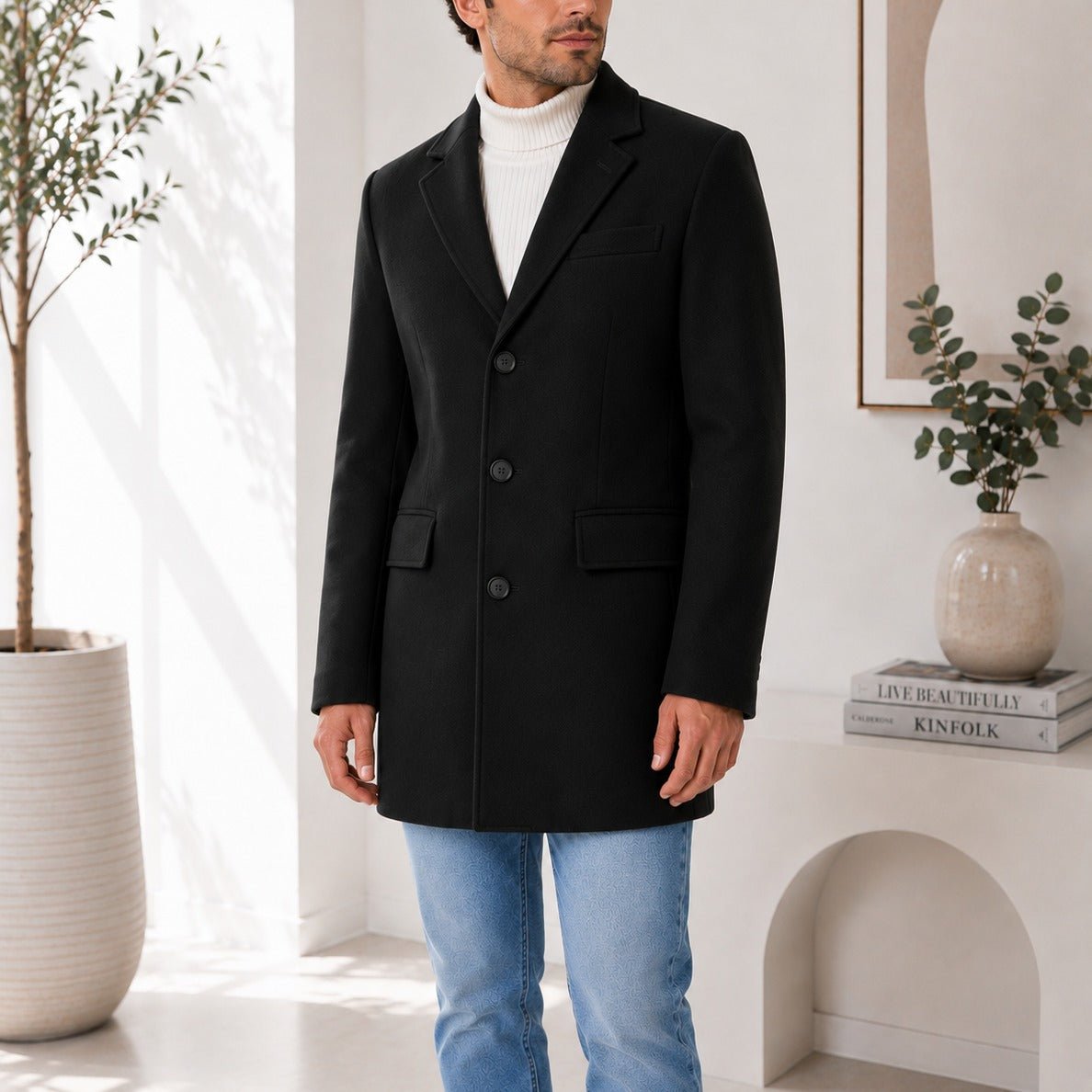 Men's Black Single Breasted Coat - StylePhase SA