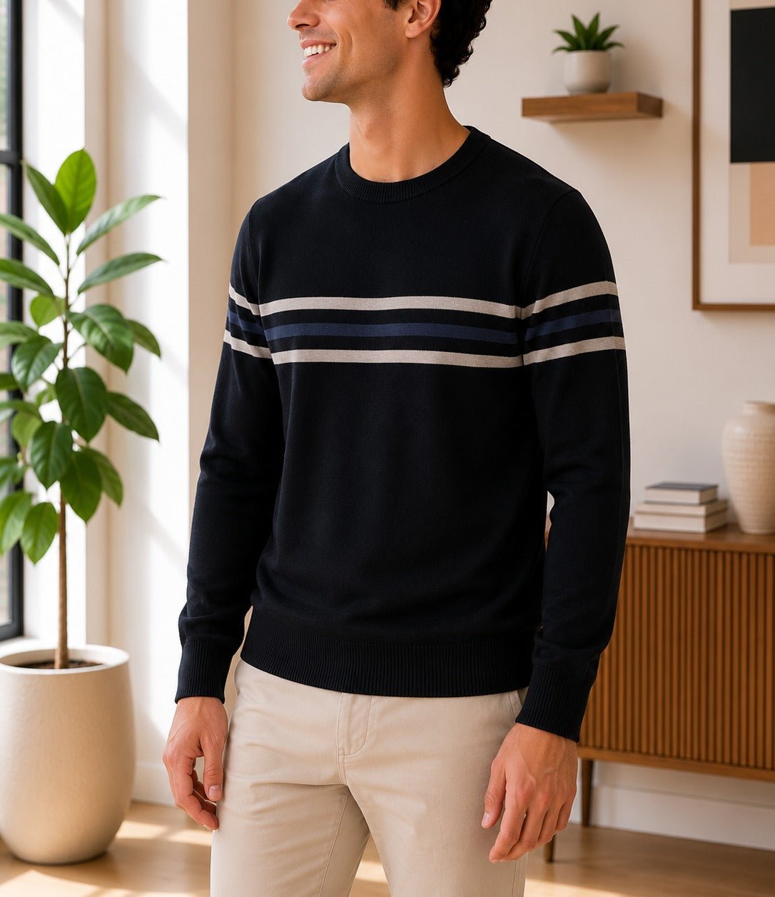 Men's Black Stripe Knit Jersey - StylePhase SA