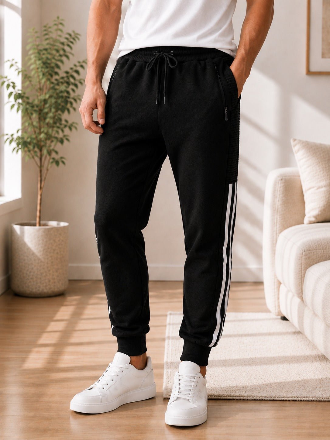 Men's Black Stripe Track Pants - StylePhase SA