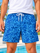 front view of men's blue abstract print shorts