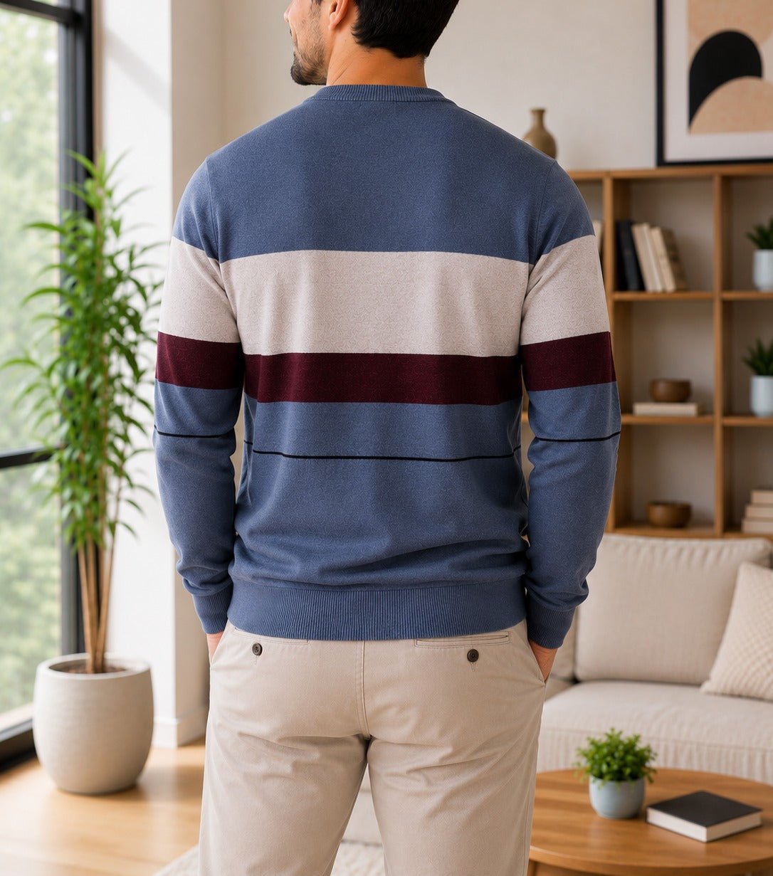 Men's Blue And Maroon Stripe Printed Knit Jersey - StylePhase SA