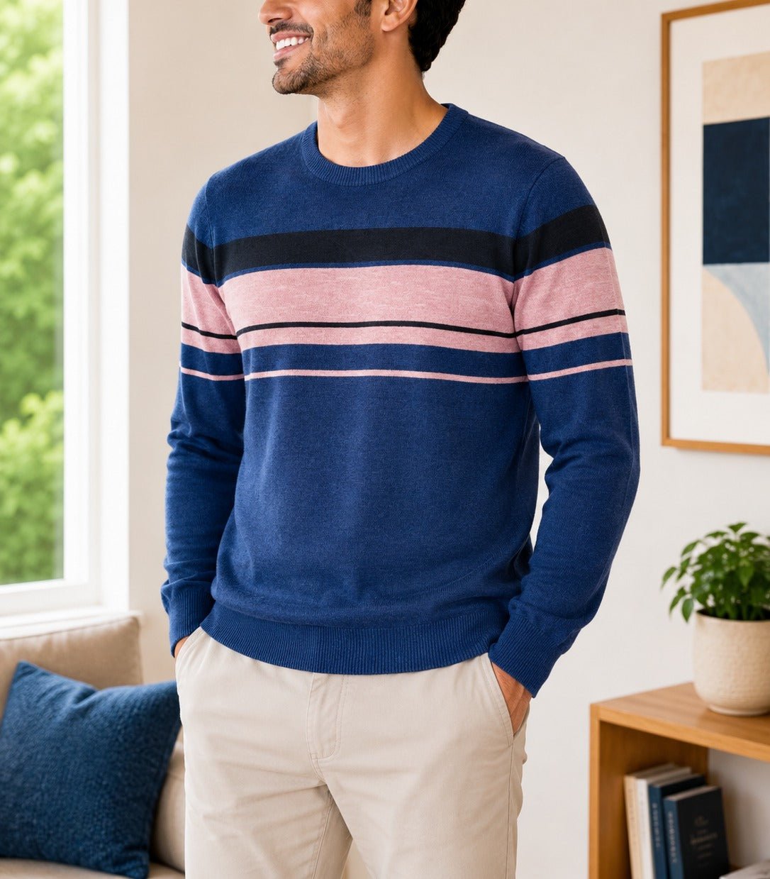 Men's Blue And Pink Stripe Knit Jersey - StylePhase SA