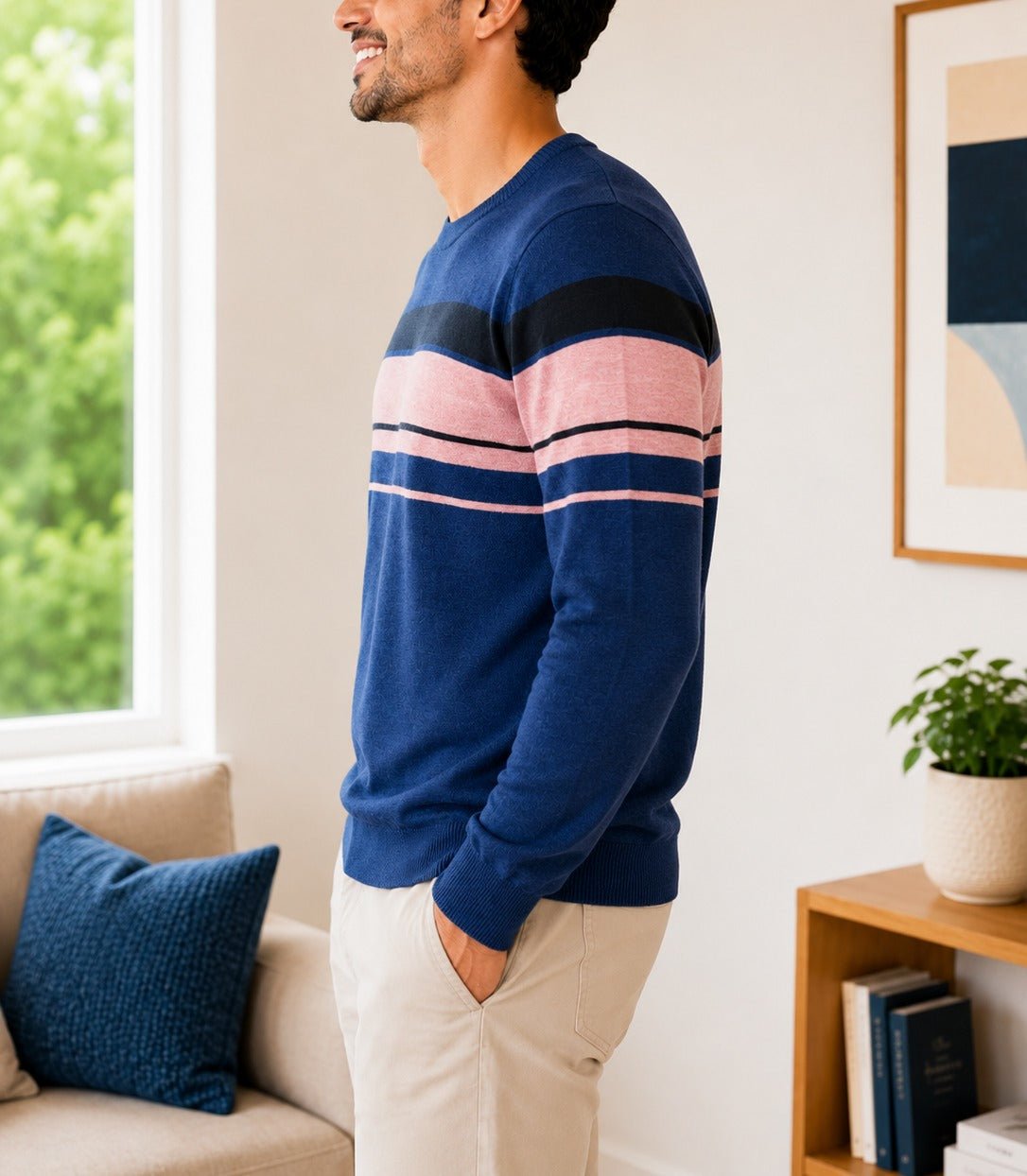 Men's Blue And Pink Stripe Knit Jersey - StylePhase SA