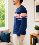 Men's Blue And Pink Stripe Knit Jersey - StylePhase SA