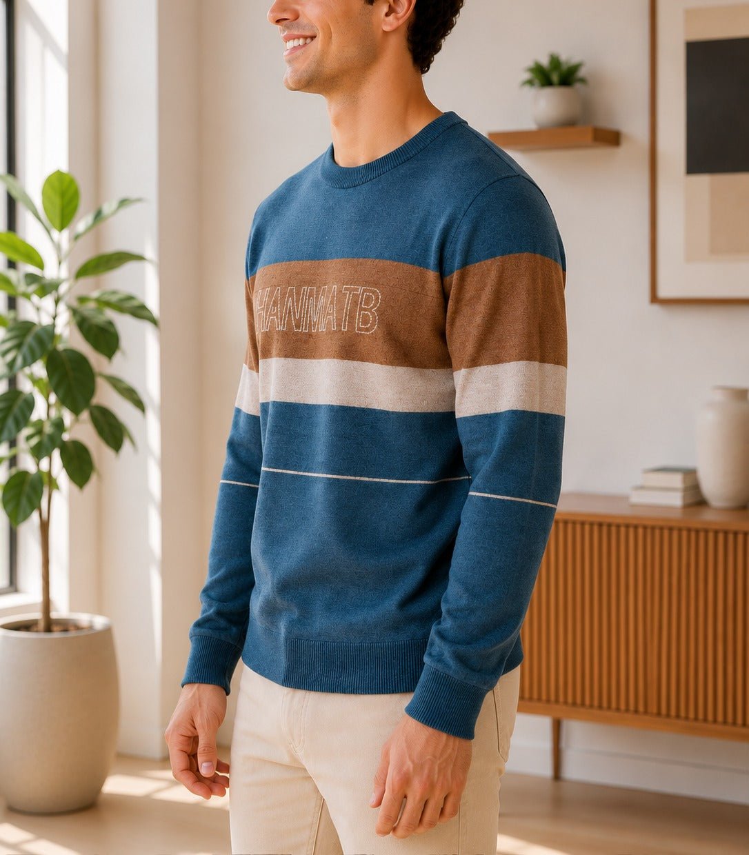 Men's Blue And Rust Printed Knit Jersey - StylePhase SA